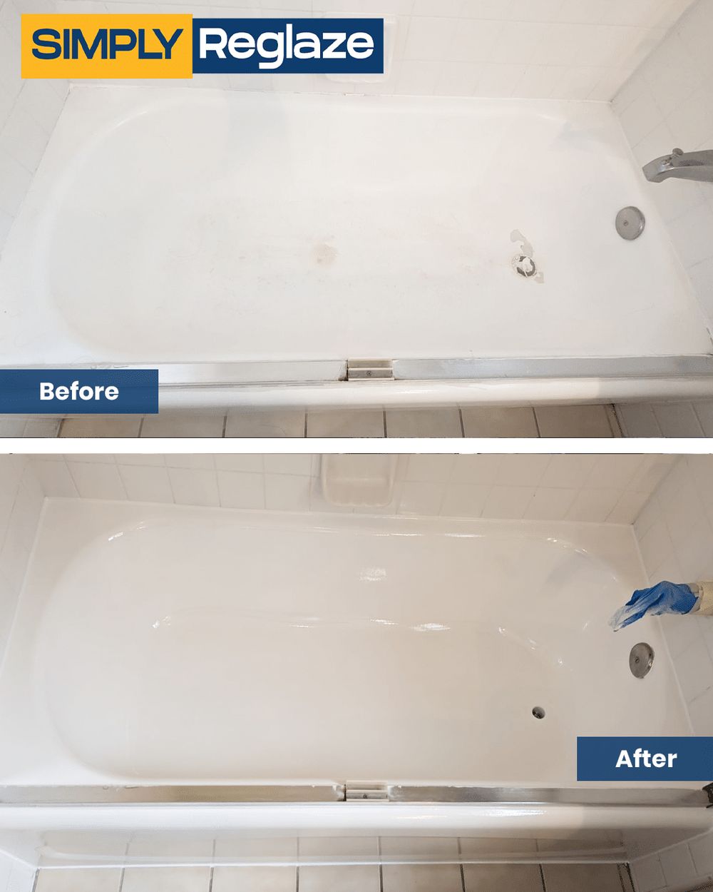 Bathtub & Walls reglazing before and after by Simply Reglaze