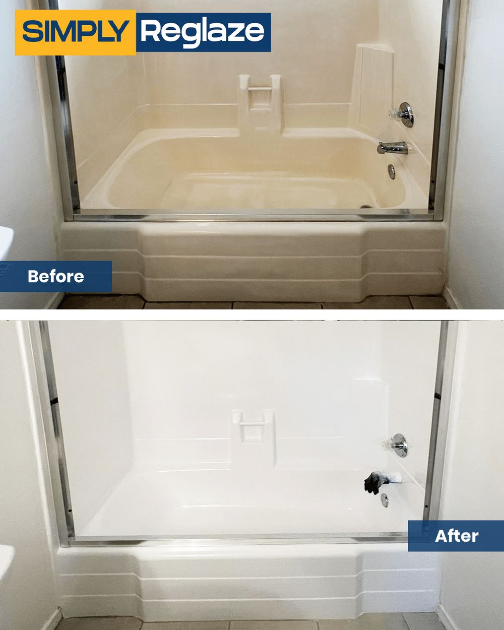 Bathtub & Walls reglazing before and after by Simply Reglaze
