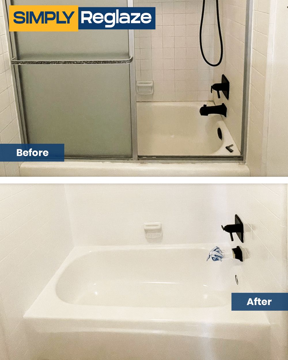 Bathtub & Walls reglazing before and after by Simply Reglaze