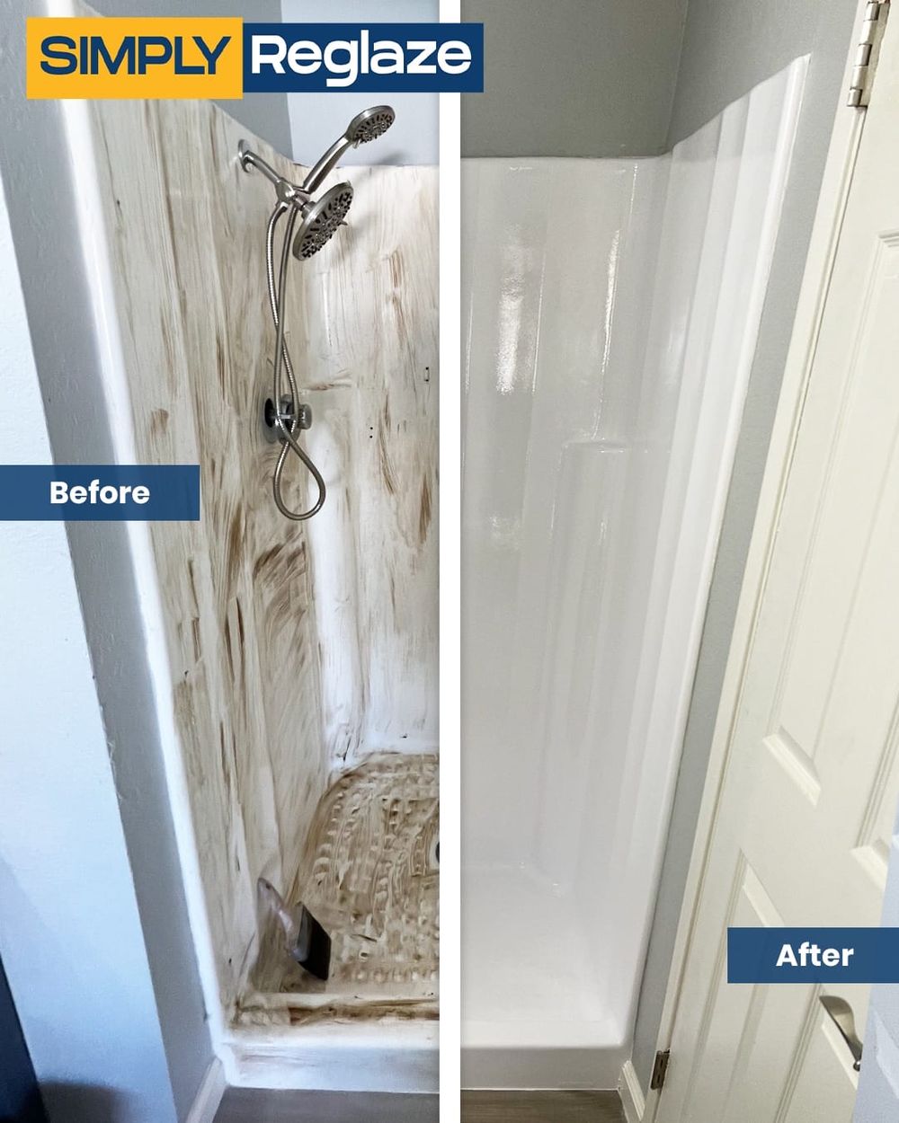 Showers reglazing before and after by Simply Reglaze