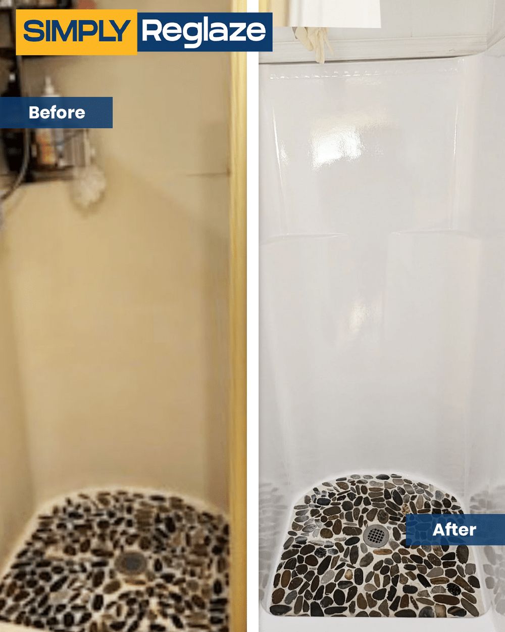 Showers reglazing before and after by Simply Reglaze
