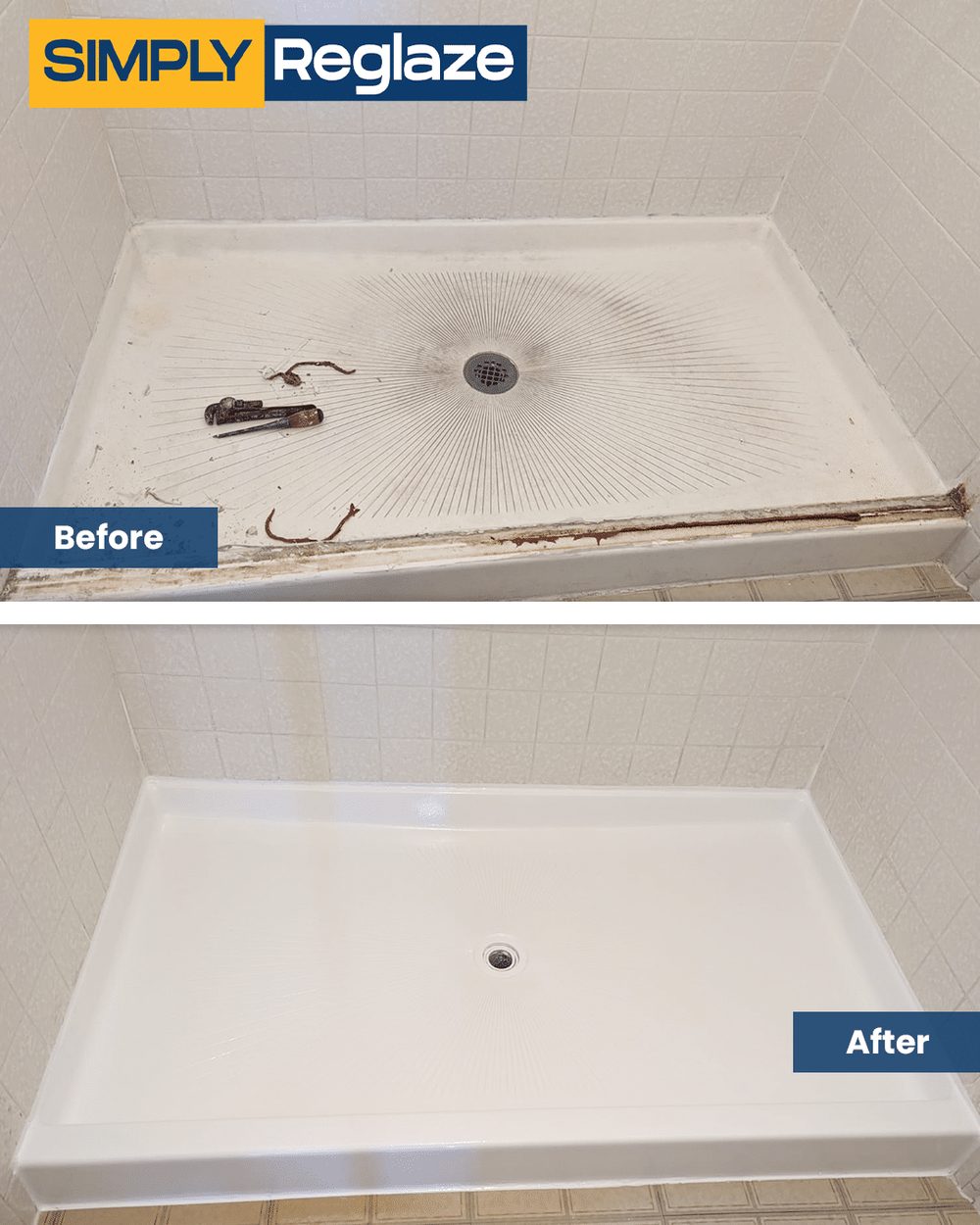 Shower pans & tub floors before and after refinishing