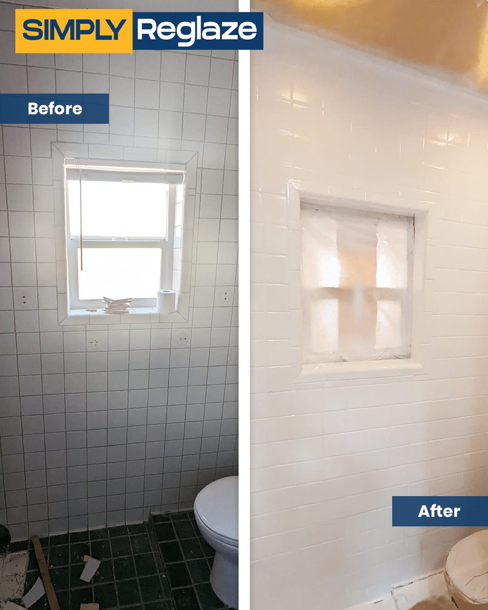 Simply Reglaze bathtub, sink, shower, tile and countertop reglazing before and after